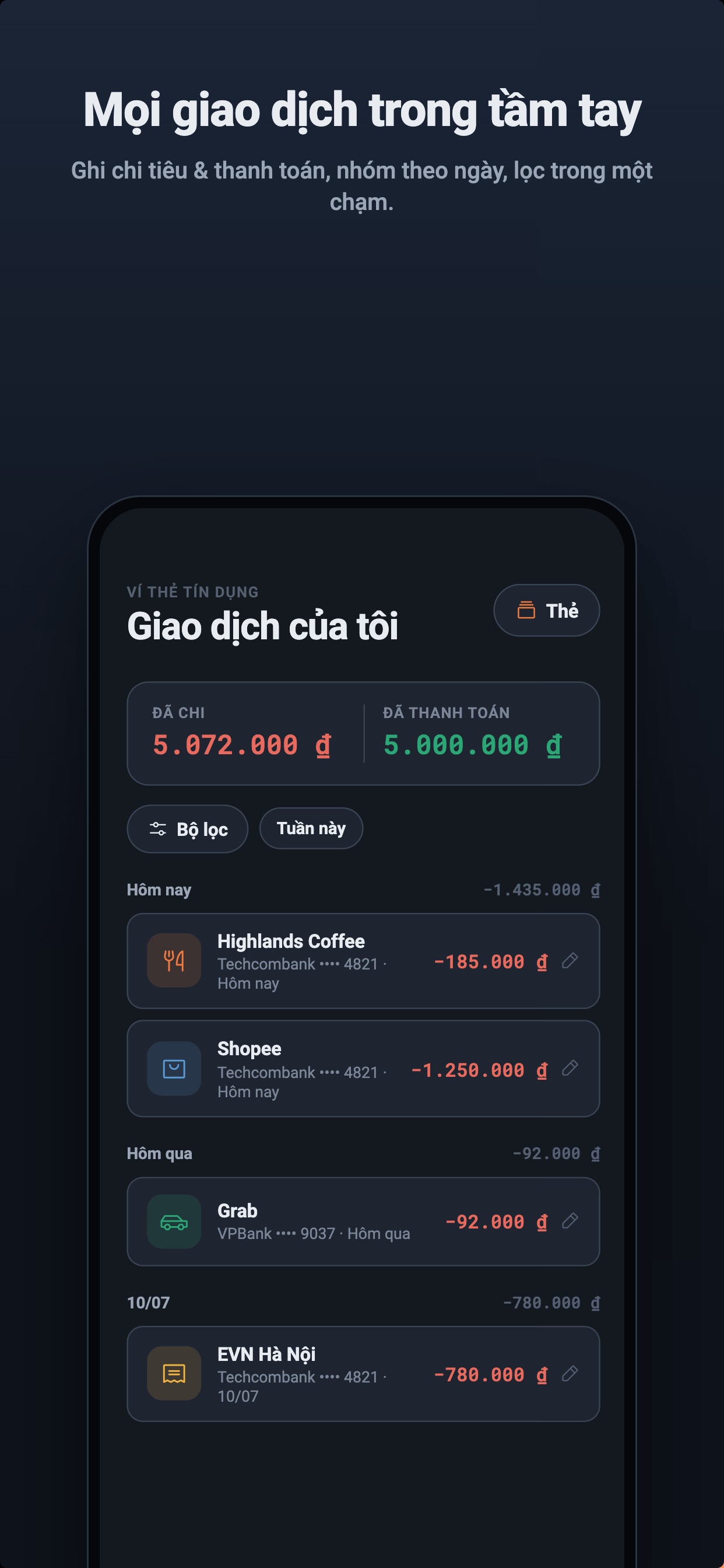 Màn hình giao dịch